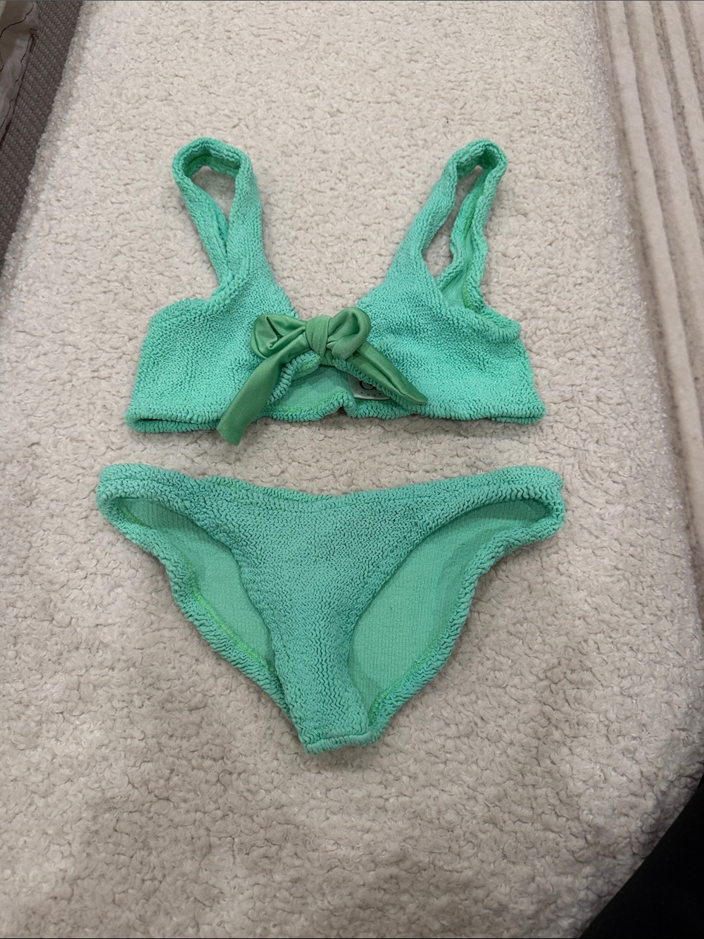 Hunza G Mint Green Textured Tie-Front Bikini